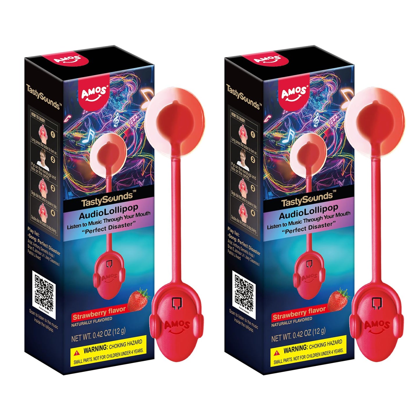 AMOS Audio Music Lollipop Sugar Free, Gourmet Singing Lollipop, Individually Wrapped Candy for Parties, Weddings, Baby Showers, 