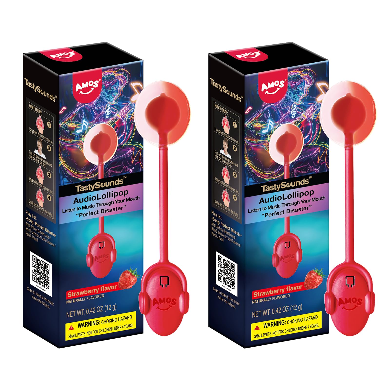 AMOS Audio Music Lollipop Sugar Free, Gourmet Singing Lollipop, Individually Wrapped Candy for Parties, Weddings, Baby Showers, 