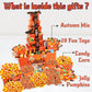 Sarahs Candy Factory Halloween Tower Box With Ribbon – 6 Tier Gift Box With Candy Corn, Autumn Mix, Indian Candy Corn, Jelly Pumpkins And 20 Fun Toys, Individually Wrapped Treat Packs
