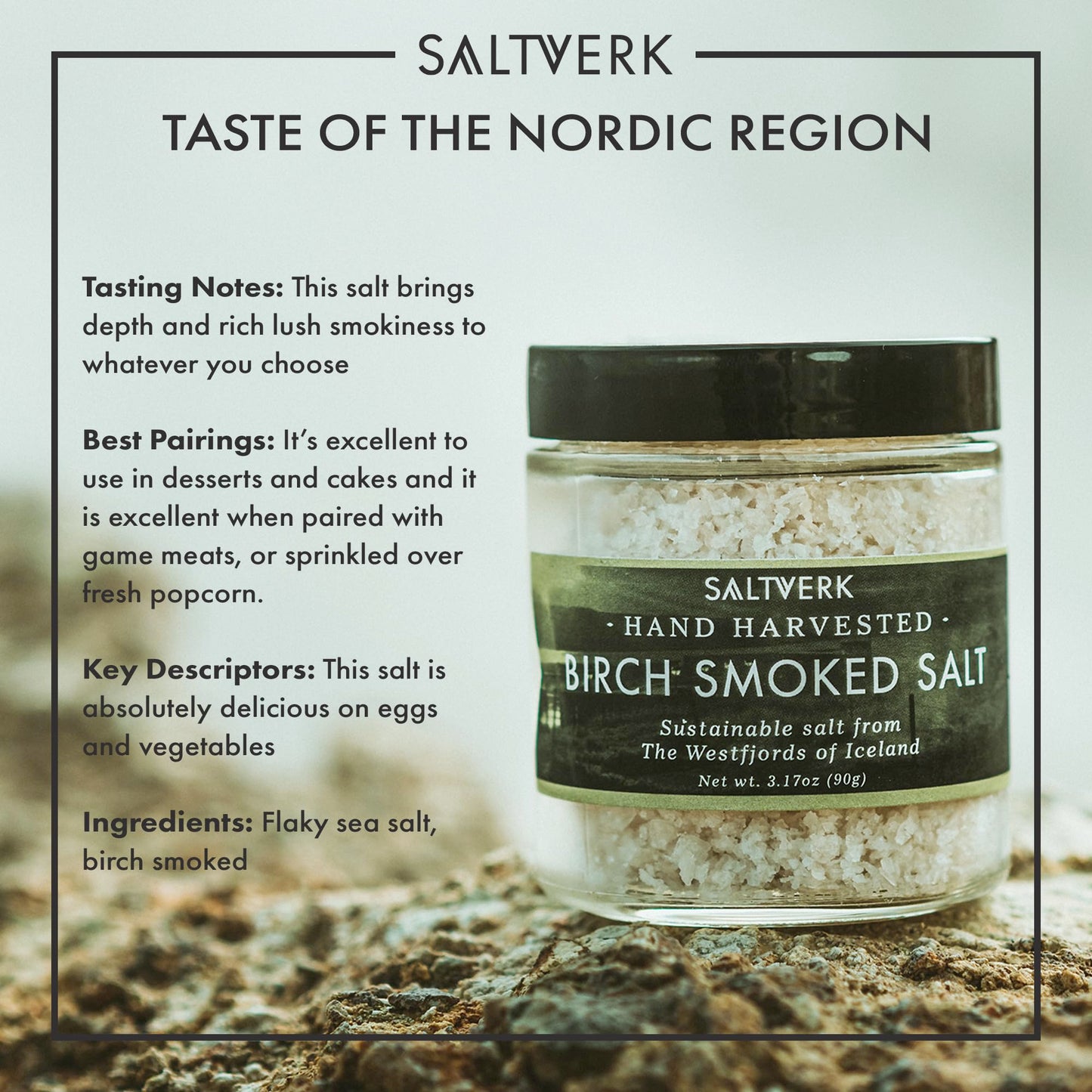 Saltverk Sea Salt - Gourmet Birch Smoked, Hand Harvested, 3.17 Oz