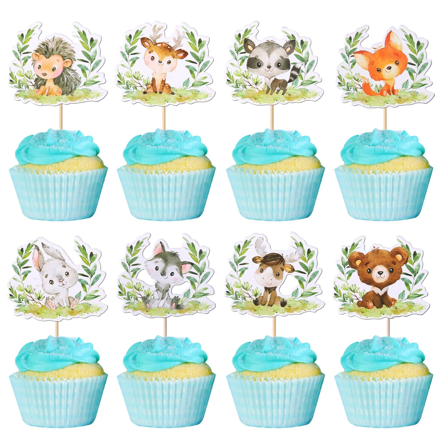 Rsstarxi Woodland Animals Cupcake Toppers - 40 Pack Paper Decorations for Baby Shower & Kids Birthday Party, Design 1