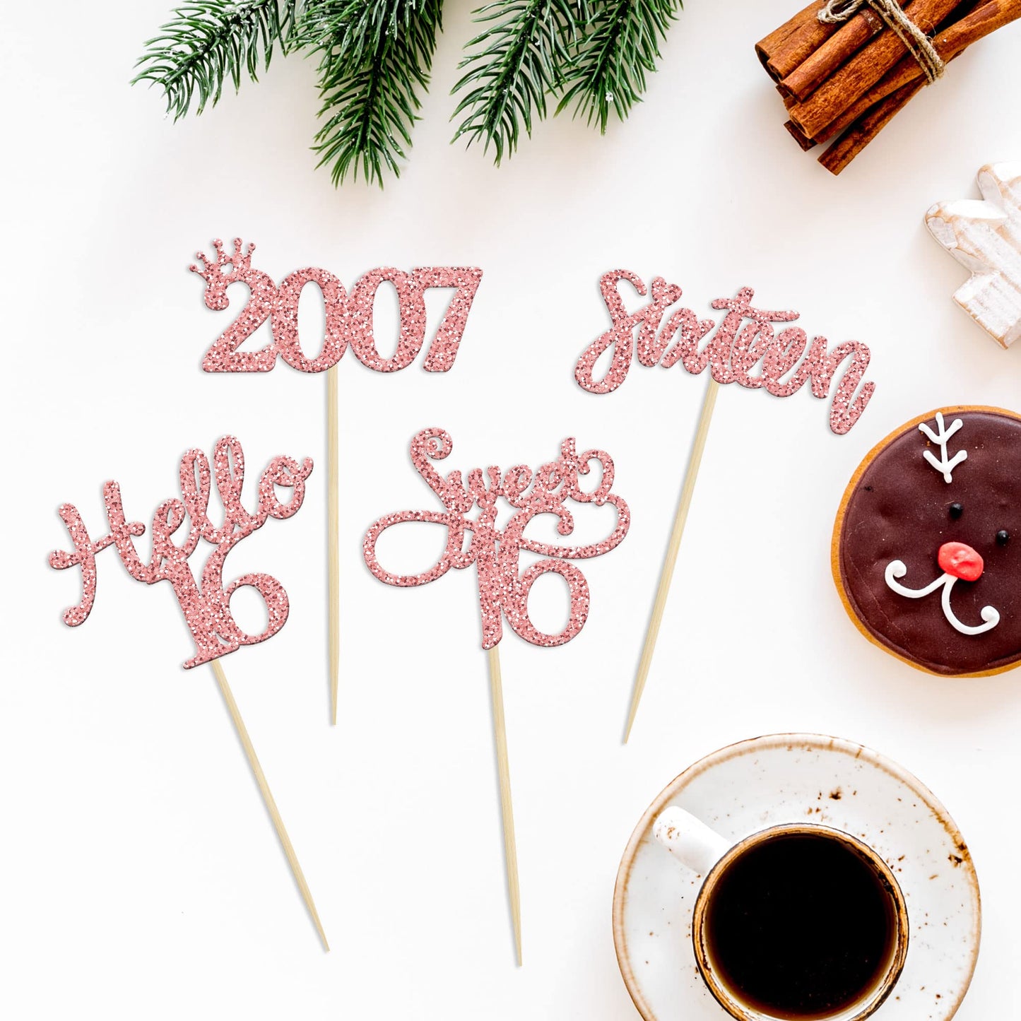 Gyufise 24 Pack Rose Gold Glitter 16Th Birthday Cupcake Toppers Hello Sweet 16 Sixteen Since 2009 Cupcake Picks For 16Th Birthday Party Cake Decorations Supplies