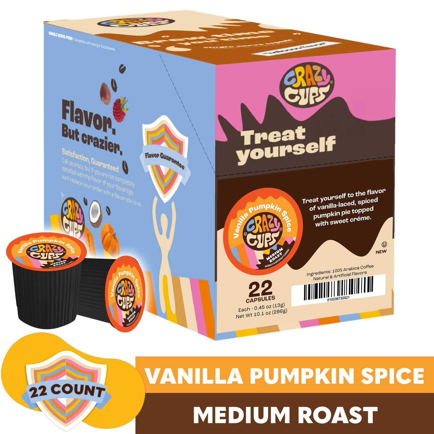 Crazy Cups Flavored Coffee Pods, Vanilla Pumpkin Spice Coffee, Single Serve Coffee For Keurig K Cups Machines, Hot Or Iced Coffe