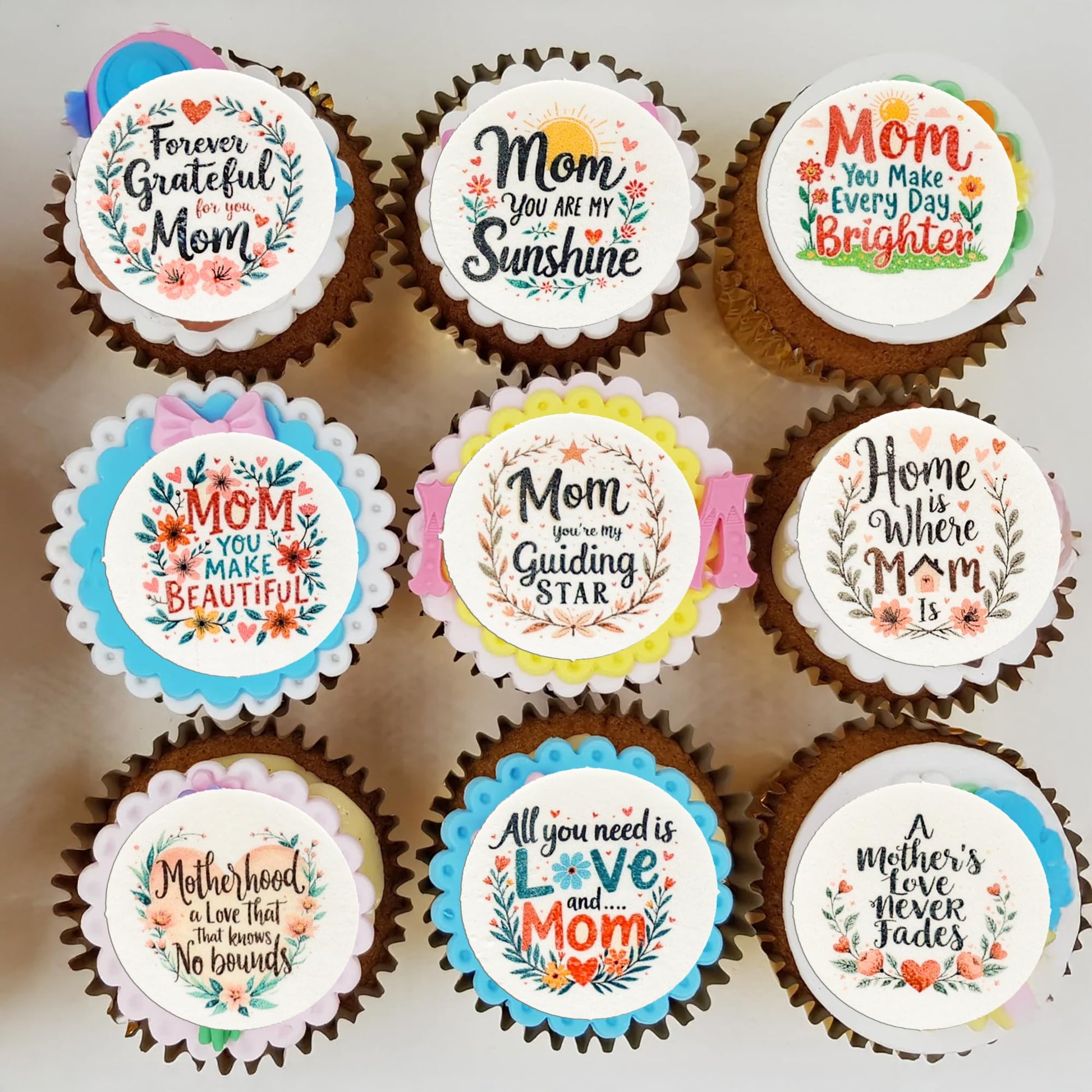 Ephlyn Cupcake Toppers - 54 Pcs Heart & Flower Decorations for Mothers Day - Champagne Gold - Paper