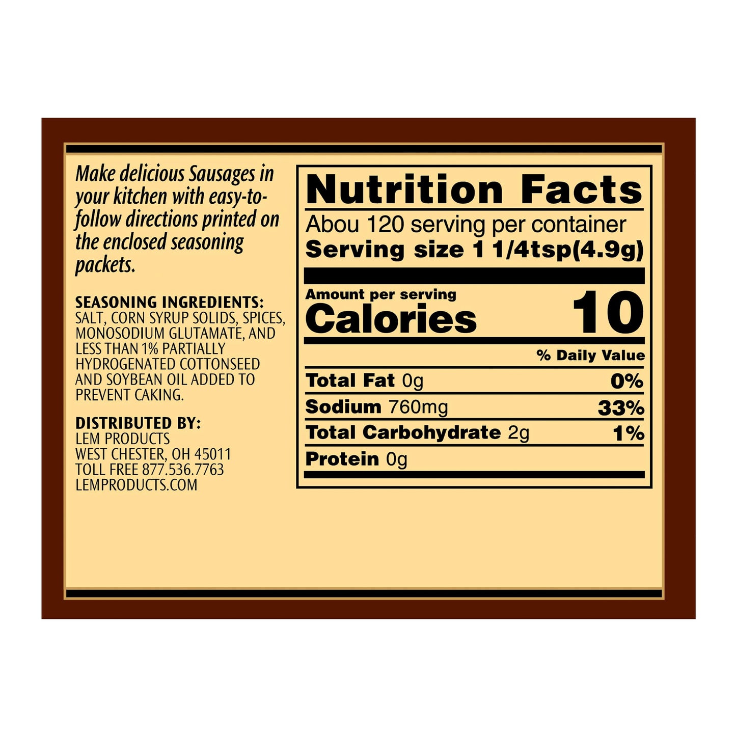 LEM Backwoods Bratwurst Sausage Seasoning Kit, Seasons 20 lbs of Meat, Model 9562, 1 lb 4.8 oz Package