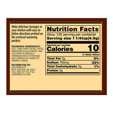 LEM Backwoods Bratwurst Sausage Seasoning Kit, Seasons 20 lbs of Meat, Model 9562, 1 lb 4.8 oz Package