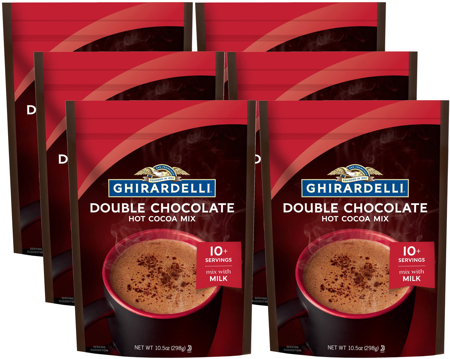 Ghirardelli Double Chocolate Hot Cocoa, 10.5 Ounce (Pack of 6), Rich Brown, Model 61699