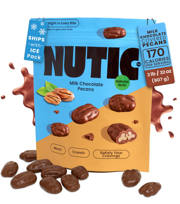Nutic Milk Chocolate Covered Pecans - 2Lb - Sweet Delights - Indulge In Soft & Creamy, Exquisite Candy Clusters & Sweet Snacks,