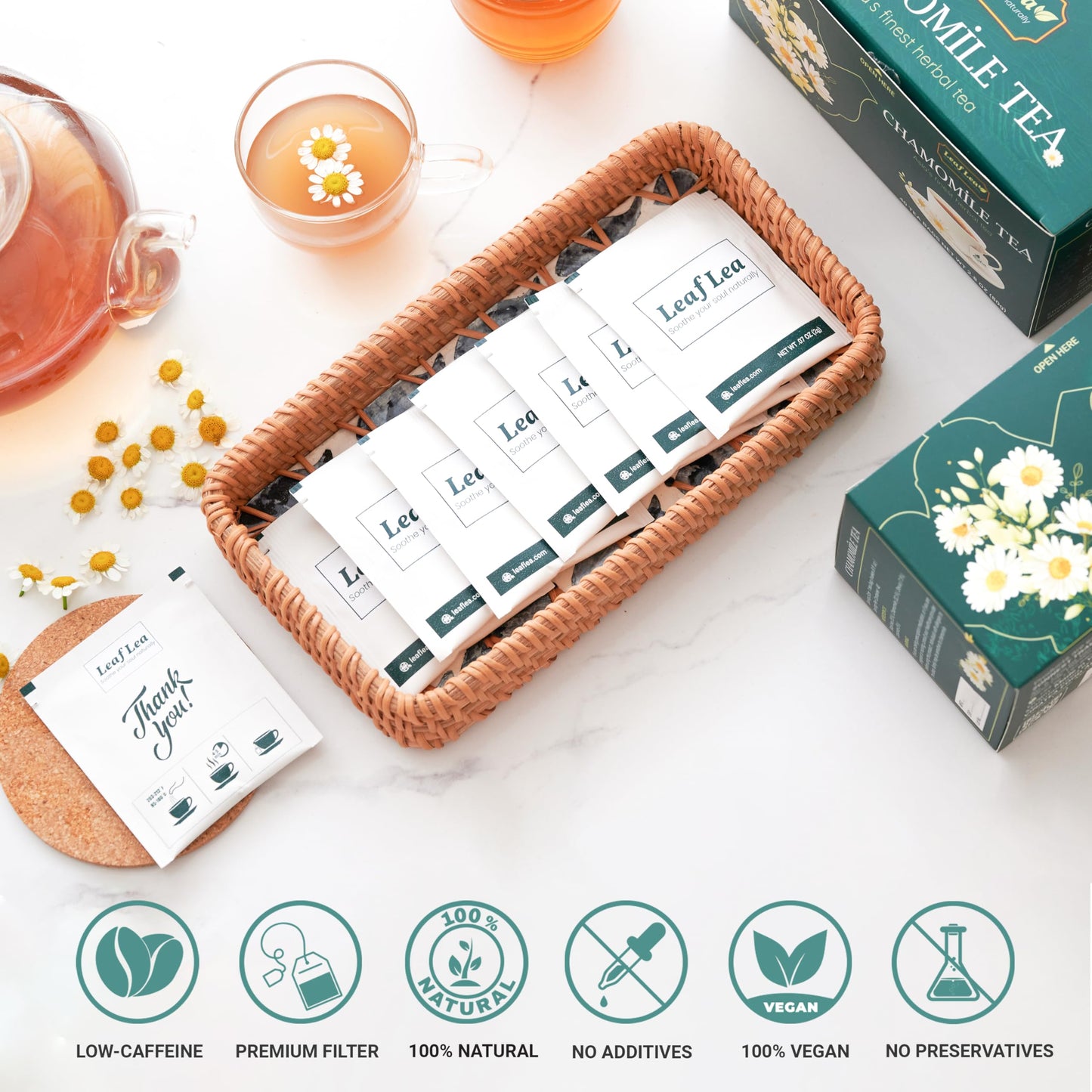 Leaflea Chamomile And Black Tea Blend, Chamomile Tea Bags, Black Tea & Pure Camomile Flowers, Manzanilla Tea Bags Stress Relief,