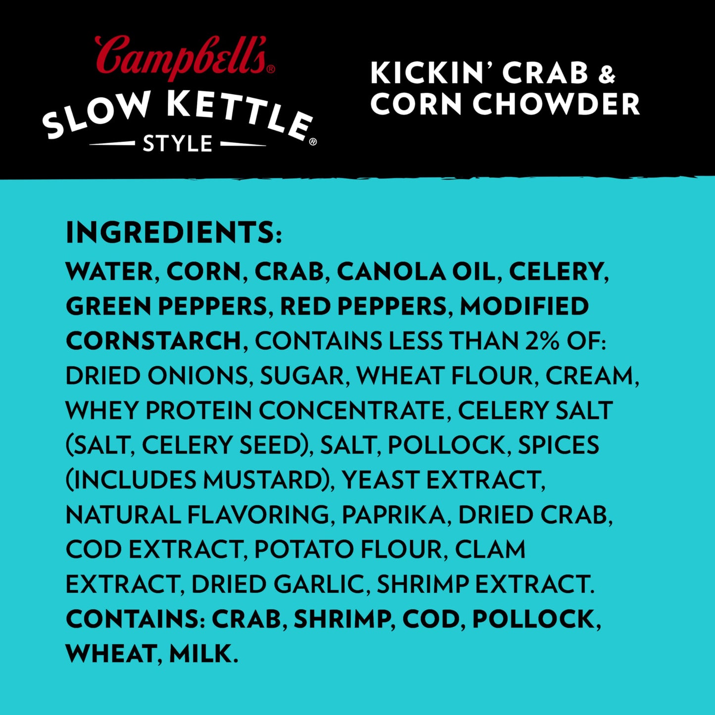 Campbell's Slow Kettle Style Kickin' Crab & Corn Chowder, 15.5 oz Microwavable Bowl, Pack of 8 - Delicious Soup for Quick Meals