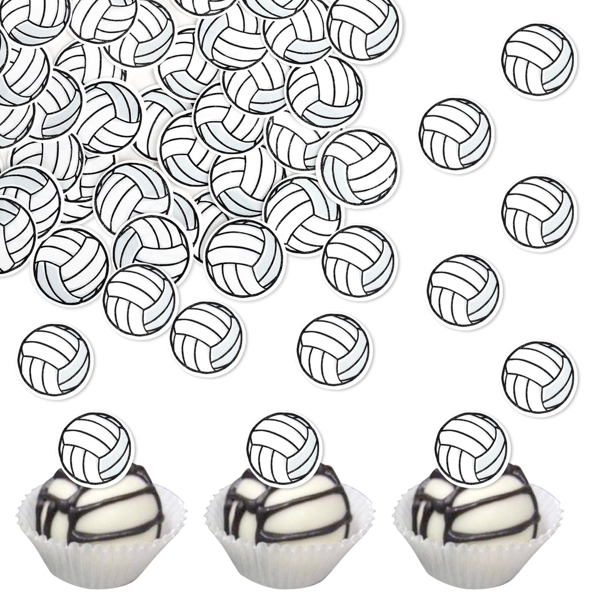 Rsstarxi 48 Pack Edible Sports Ball Cupcake Toppers - Volleyball Design, 1.3 inches, Rice Paper for Kids Birthday Party Decorations