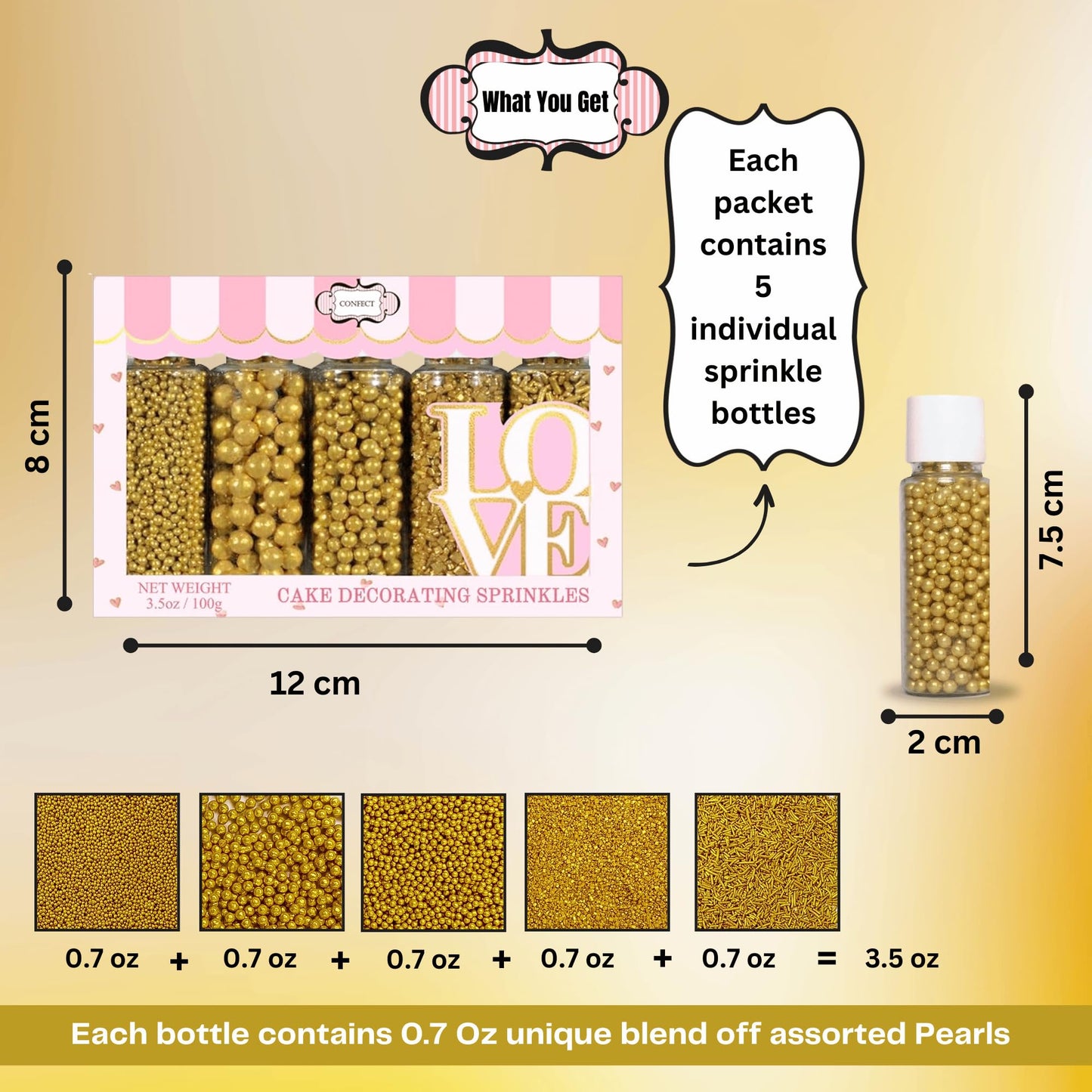 Confect Gold Sprinkles | Sprinkles for Cakes & Cupcakes Decoration | Birthday Sprinkles | Assorted Pack of 5 Golden Glam Gold Sp