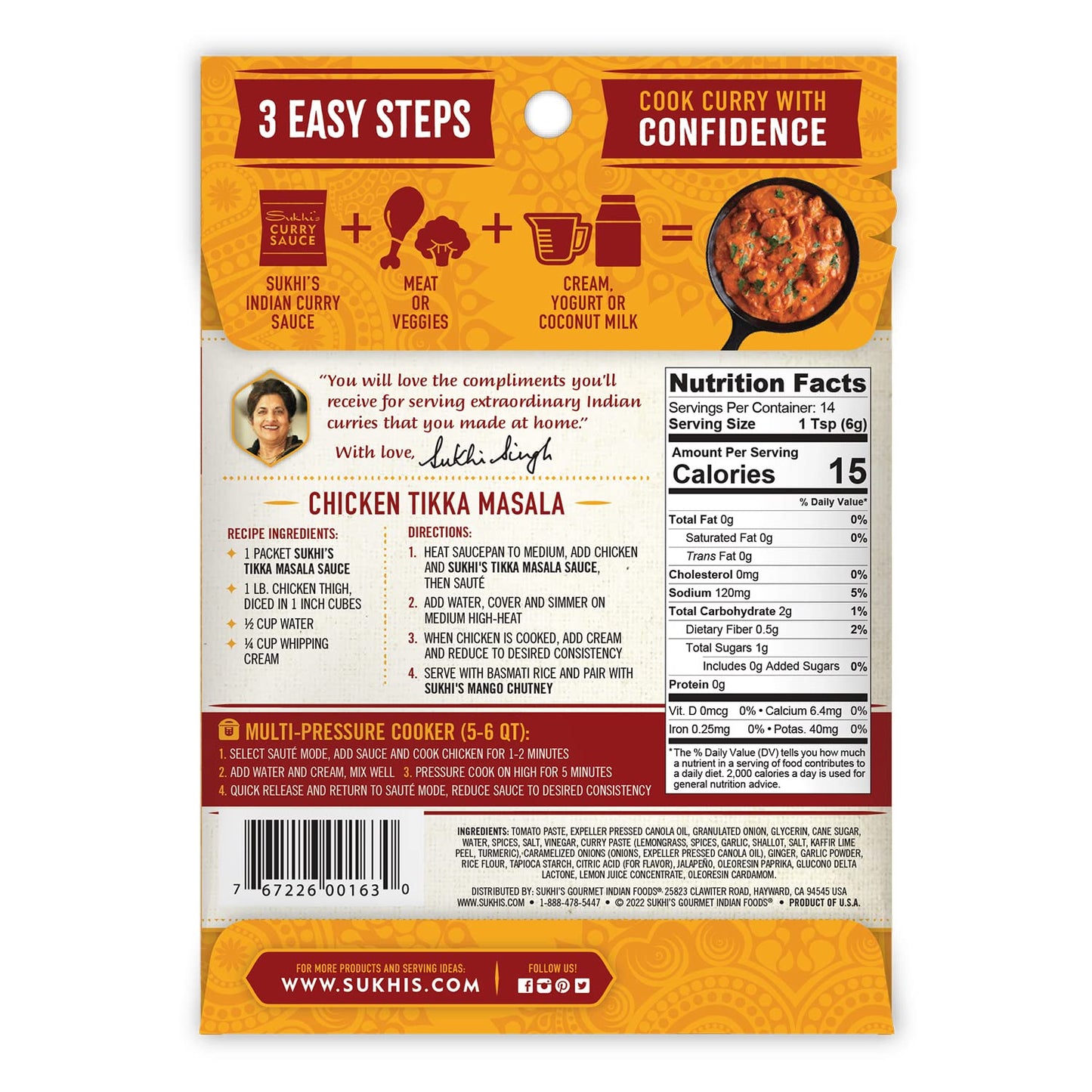 Sukhi'S Indian Curry Paste - Chicken Tikka Masala Sauce 3Oz (Pack Of 6) 84 Servings - Gluten Free Food Indian Curry Sauce With I