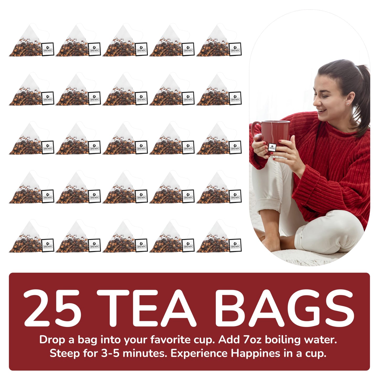 BREWIX Sour Apple Hibiscus Tea Bags, Caffeine-Free Herbal Tea, 25 Count, Refreshing Hot or Iced Brew