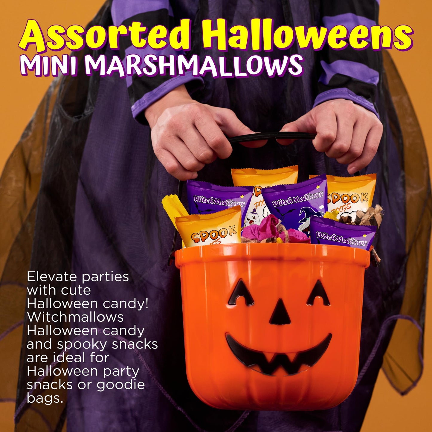 50 Pack Assorted Halloweens Mini Marshmallows Individually Wrapped  Witchmallow & Spook Poof  Vanilla Flavored  Halloweens Themed Snacks Bulk  Kids Fun Halloween Candy Bulk for Trick or Treat