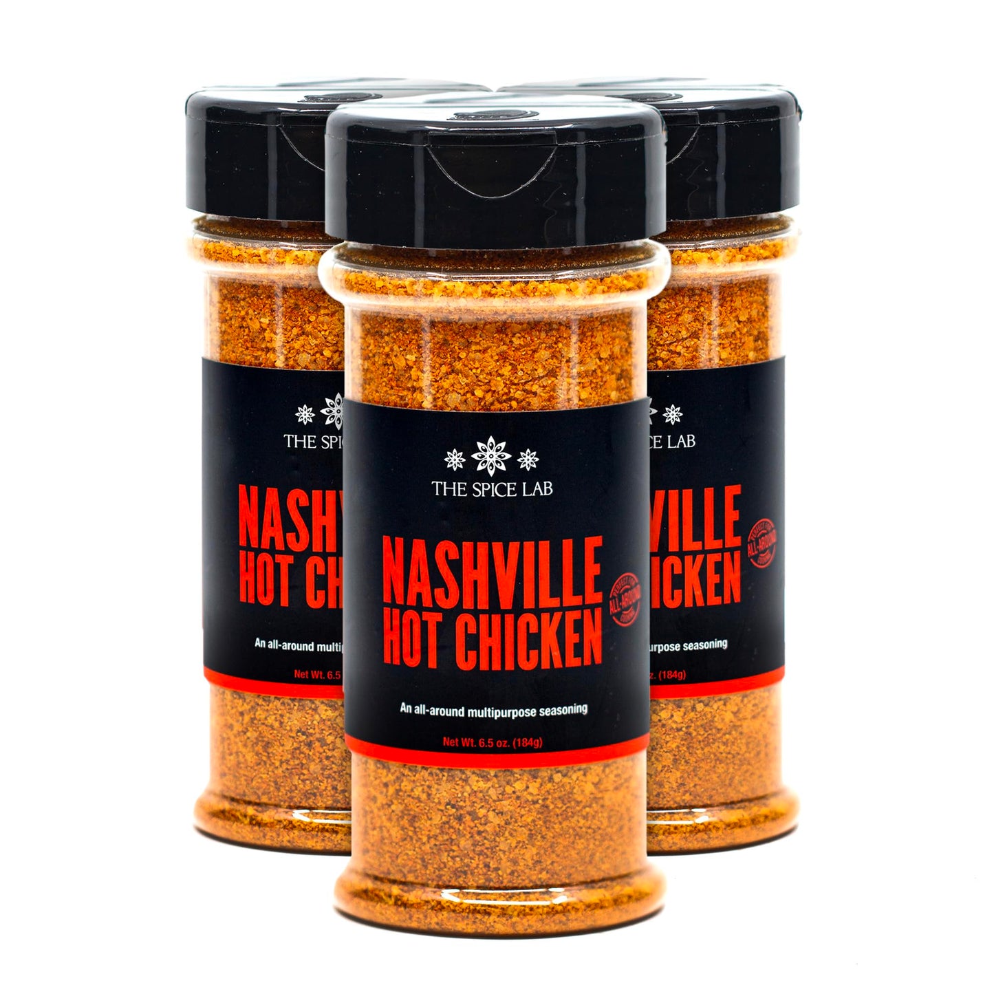 The Spice Lab Nashville Hot Chicken Seasoning - All Purpose Dry Rub - Gluten Free - 6.5 oz Shaker Jar - 3 Pack