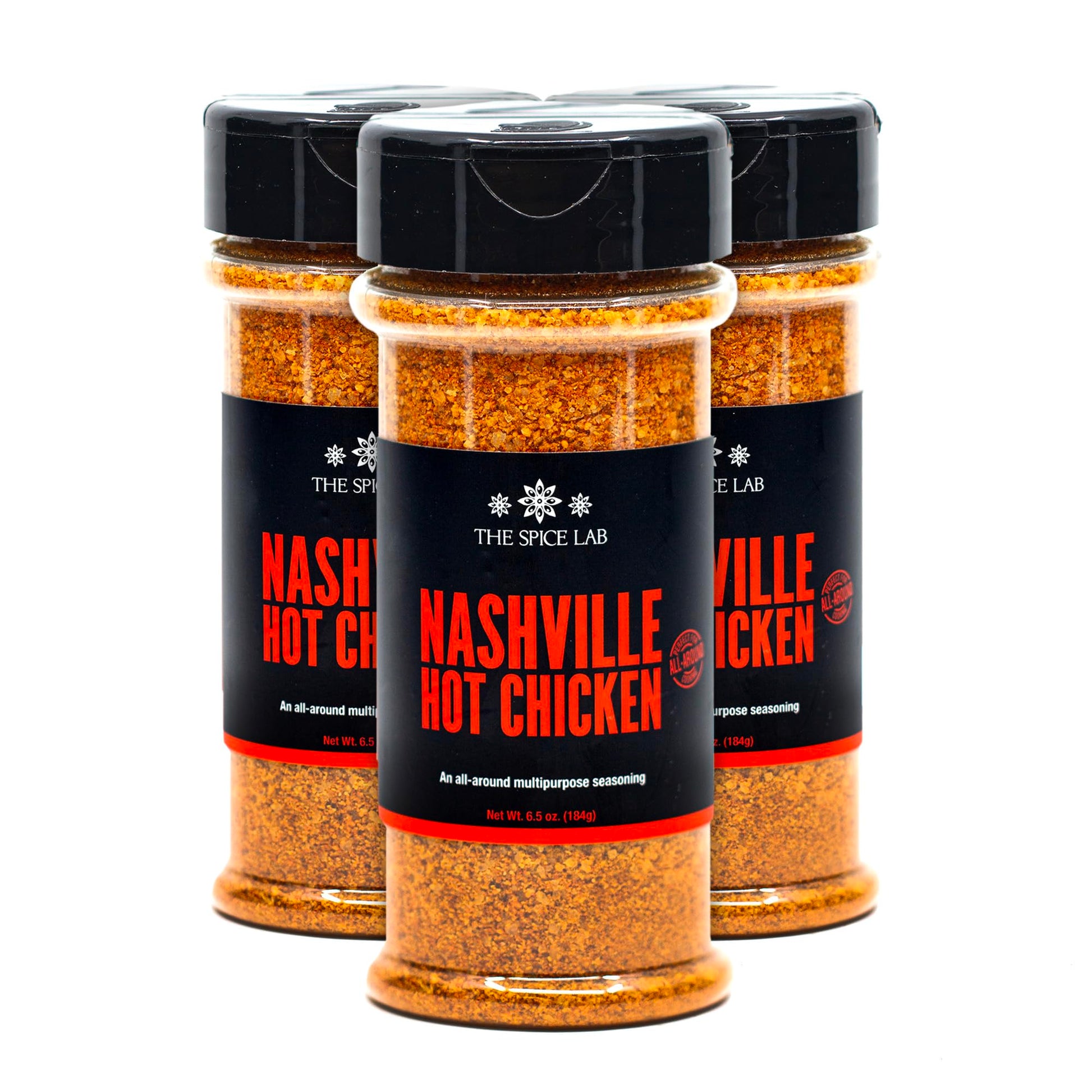 The Spice Lab Nashville Hot Chicken Seasoning - All Purpose Dry Rub - Gluten Free - 6.5 oz Shaker Jar - 3 Pack