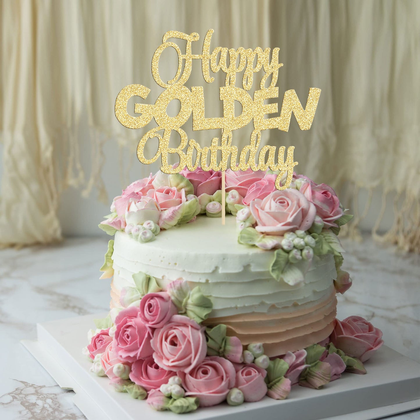 Gyufise 1Pc Happy Golden Birthday Cake Topper 1/10/15/18/21/25/30/40/100Th Birthday Cake Topper 50/60/70/80/90Th Decorations Gol