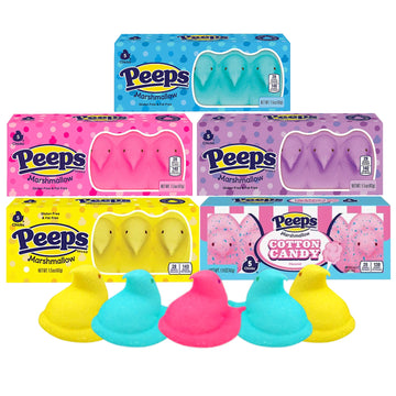 Needzo Peeps Marshmallow Easter Candy Variety, Sugar Coated Fluffy Marshmallows in Assorted Colors, Cute Dessert Toppers, 5 Coun