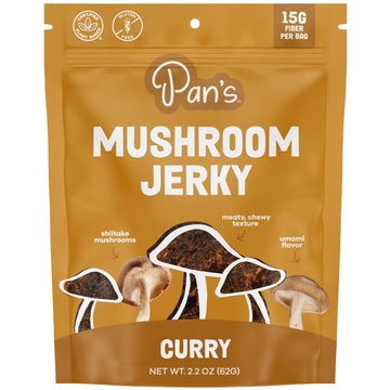 Pans Mushroom Jerky, Vegan, Gluten Free, Curry Flavor, 2.2 Ounce, Plant-Based Snack