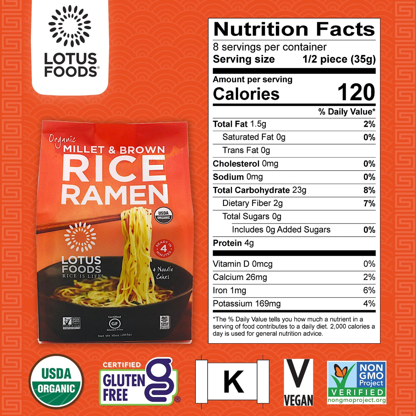 Lotus Foods Organic Ramen Noodles-Millet & Brown-10 oz