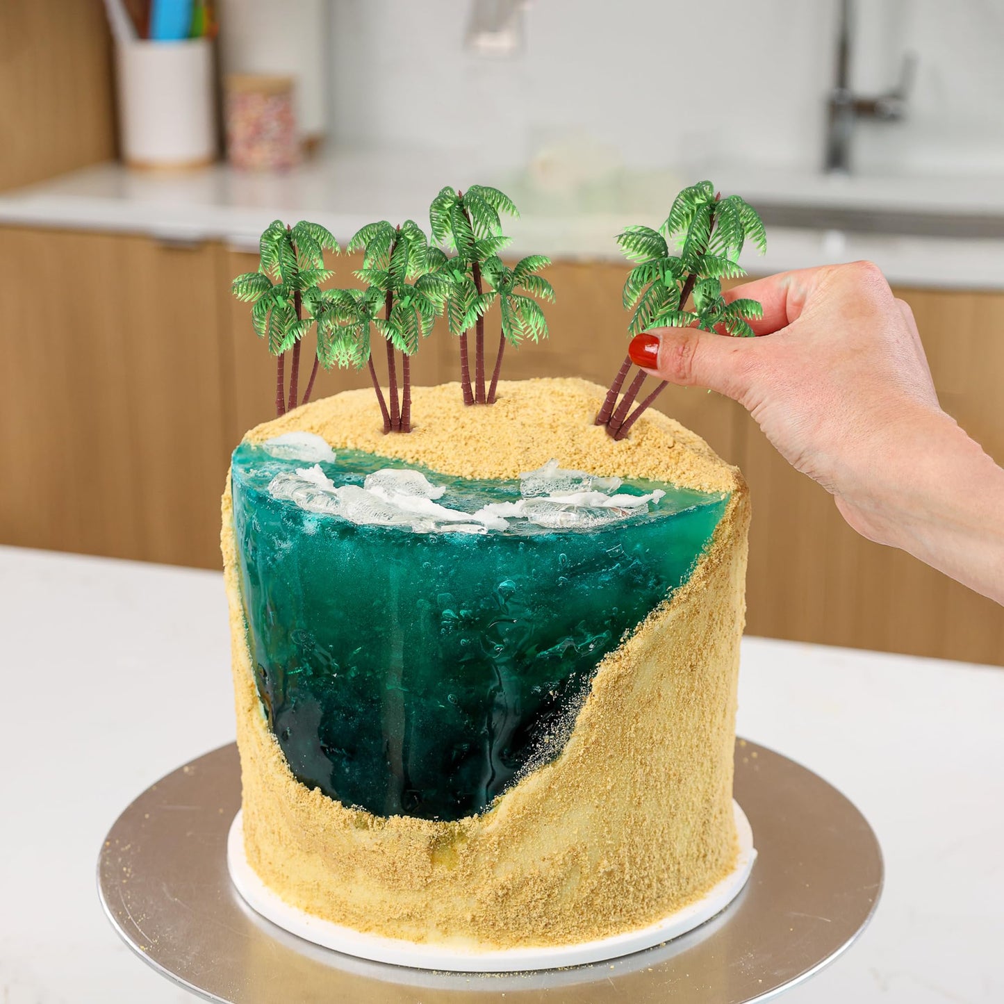 Gyufise 10 Pieces Plastic Green Palm Tree Coconuts Cupcake Toppers Miniature Palm Tree Figurines Cake Toppers Decorations For Mi