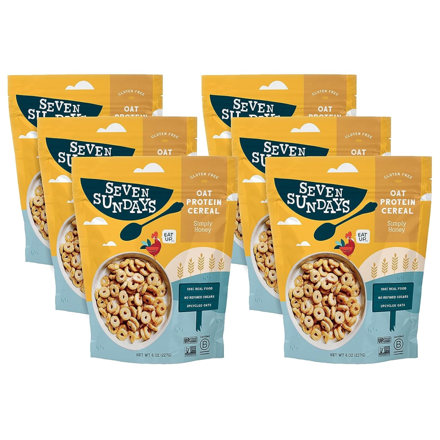 Seven Sundays Oat Protein Cereal, Simply Honey, 8 Oz Bag (Pack of 6), Gluten Free, 5g Upcycled Protein, 0g Refined Sugar, Crunch