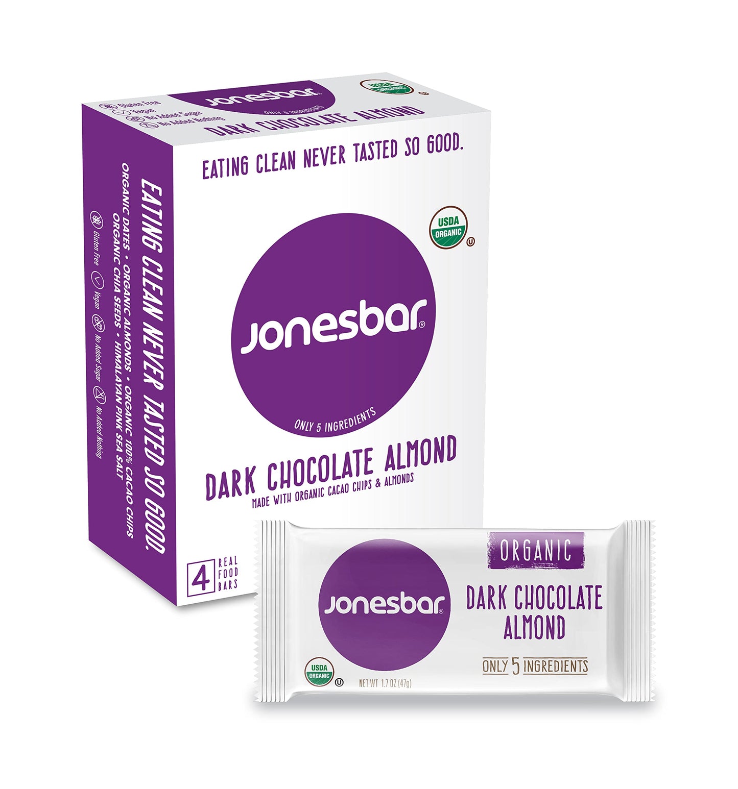 Jonesbar Usda Organic Fruit & Nut Bar, Non-Gmo, Kosher, Vegan, Gluten Free, Simple Snack Bar (Dark Chocolate Almond, 4 Count (Pa