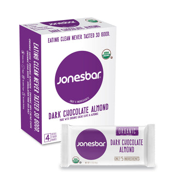 Jonesbar Usda Organic Fruit & Nut Bar, Non-Gmo, Kosher, Vegan, Gluten Free, Simple Snack Bar (Dark Chocolate Almond, 4 Count (Pa