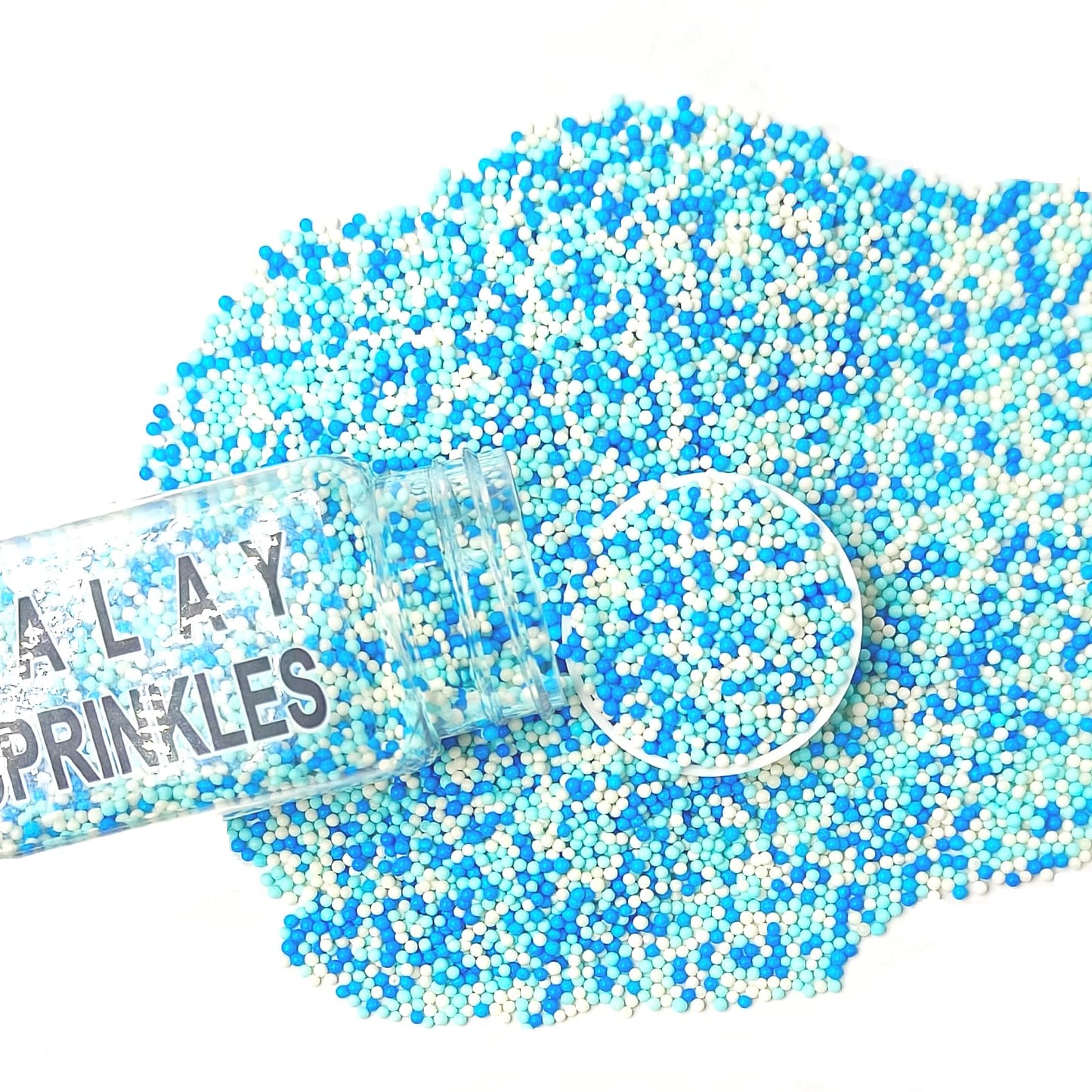 Homipooty Nonpareils Sprinkles 2mm Mini Pearls, Edible Blue and White Sugar Sprinkles for Baking, Cake Decorating, 110g/3.88oz