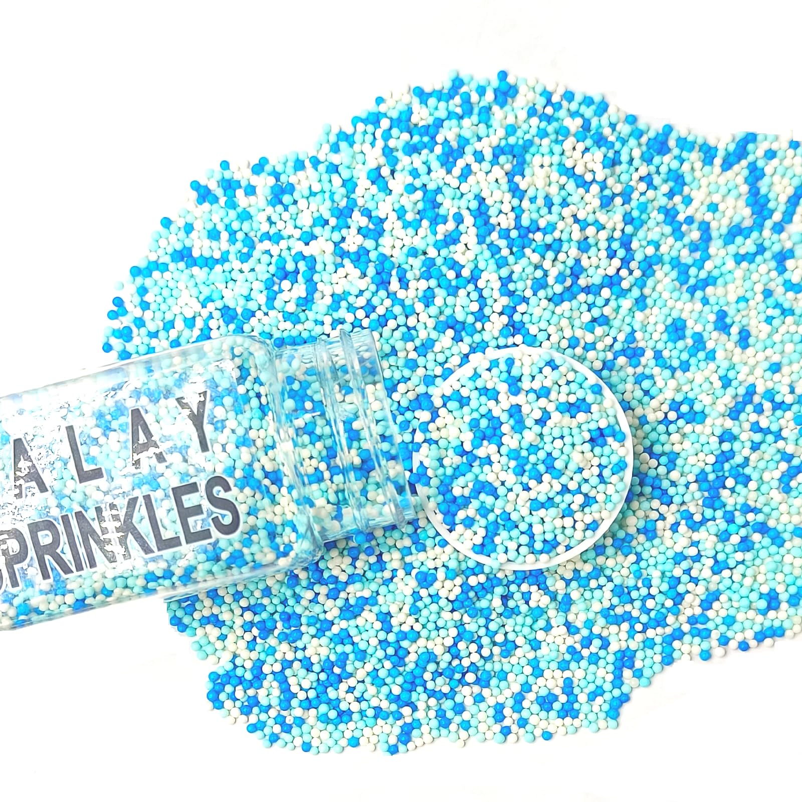 Homipooty Nonpareils Sprinkles 2mm Mini Pearls, Edible Blue and White Sugar Sprinkles for Baking, Cake Decorating, 110g/3.88oz