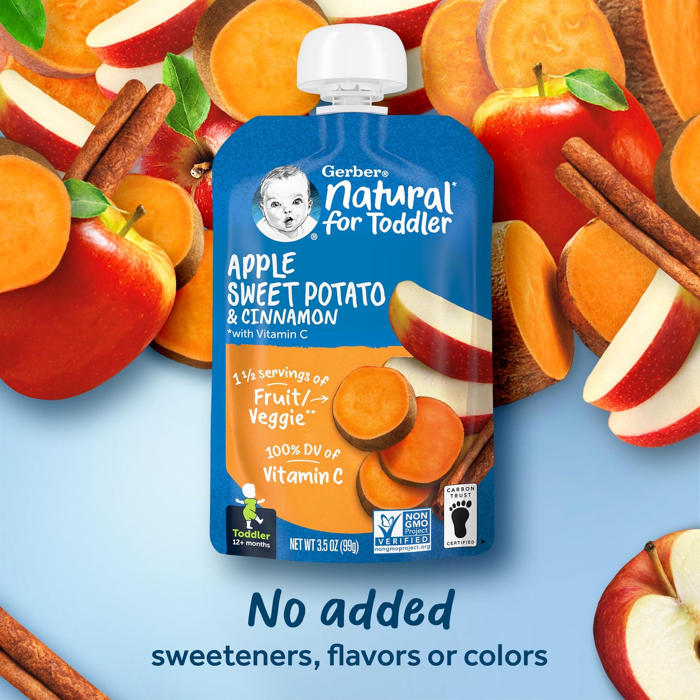 Gerber Baby Food Pouches, Toddler 12+ Months, Apple Sweet Potato, 3.5 Ounce (Pack Of 12)