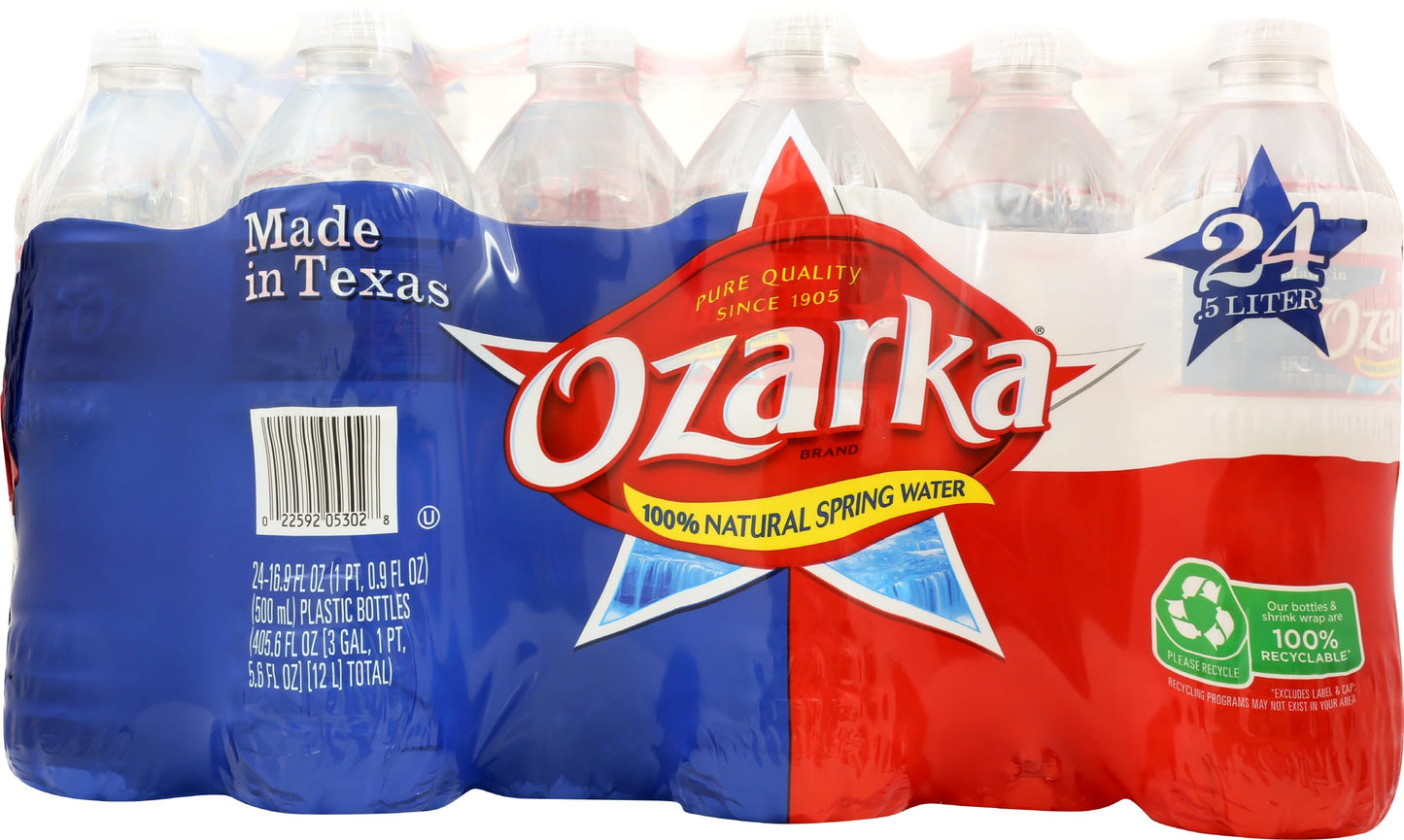 OZARKA Water Spring Bottled Water, 16.9 Fl Oz, 24 Pack