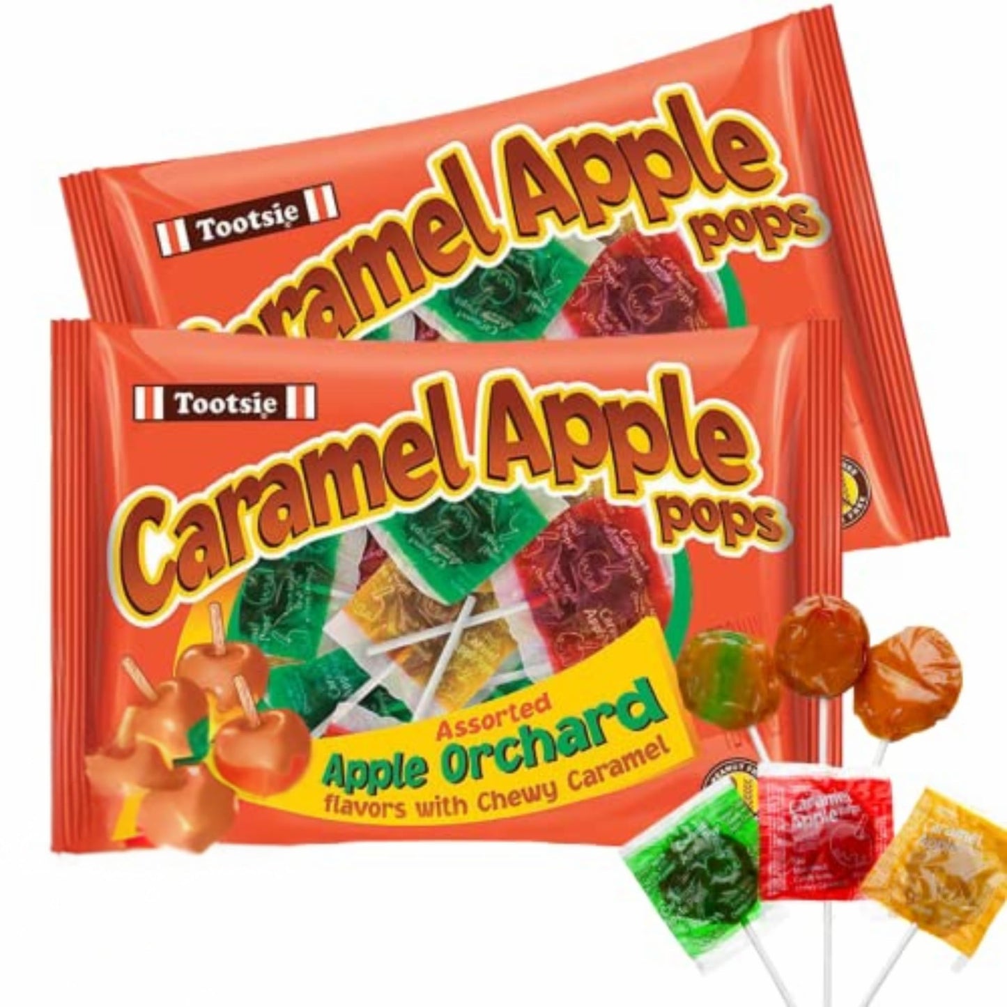 Caramel Apple Orchard Lollipops, Green, Golden, and Red Apples Flavored Suckers, Fall Themed Candies for Goodie Bags and Party F