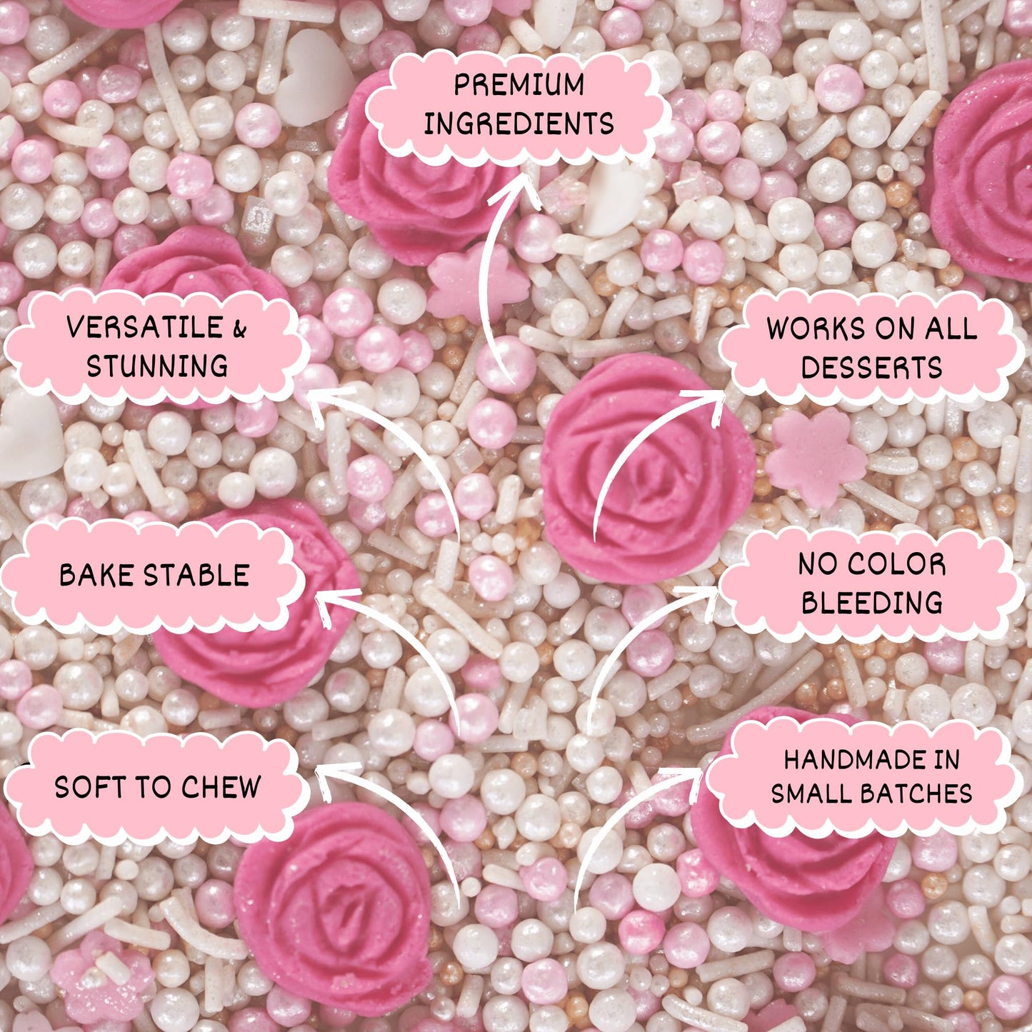 Confect Edible Cake Topping Sprinkle Mix, Vegan & Gluten-Free, 4.2 Oz, Pink Butterfly & Pearl