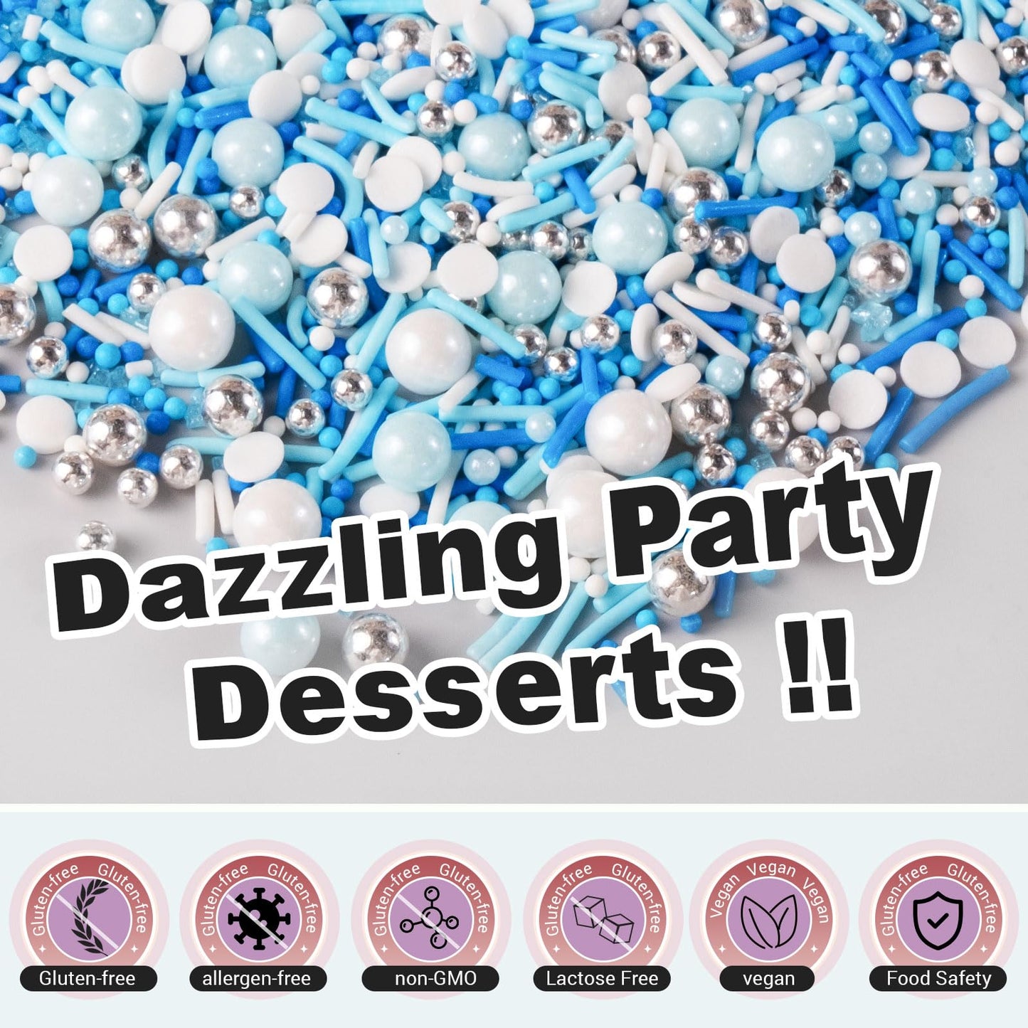 HUEBEATY 6-in-1 Blue and White Sprinkles for Cake Decorating - 180g/6.36oz Edible Baby Shower, Hanukkah, Frozen & Winter Sprinkl
