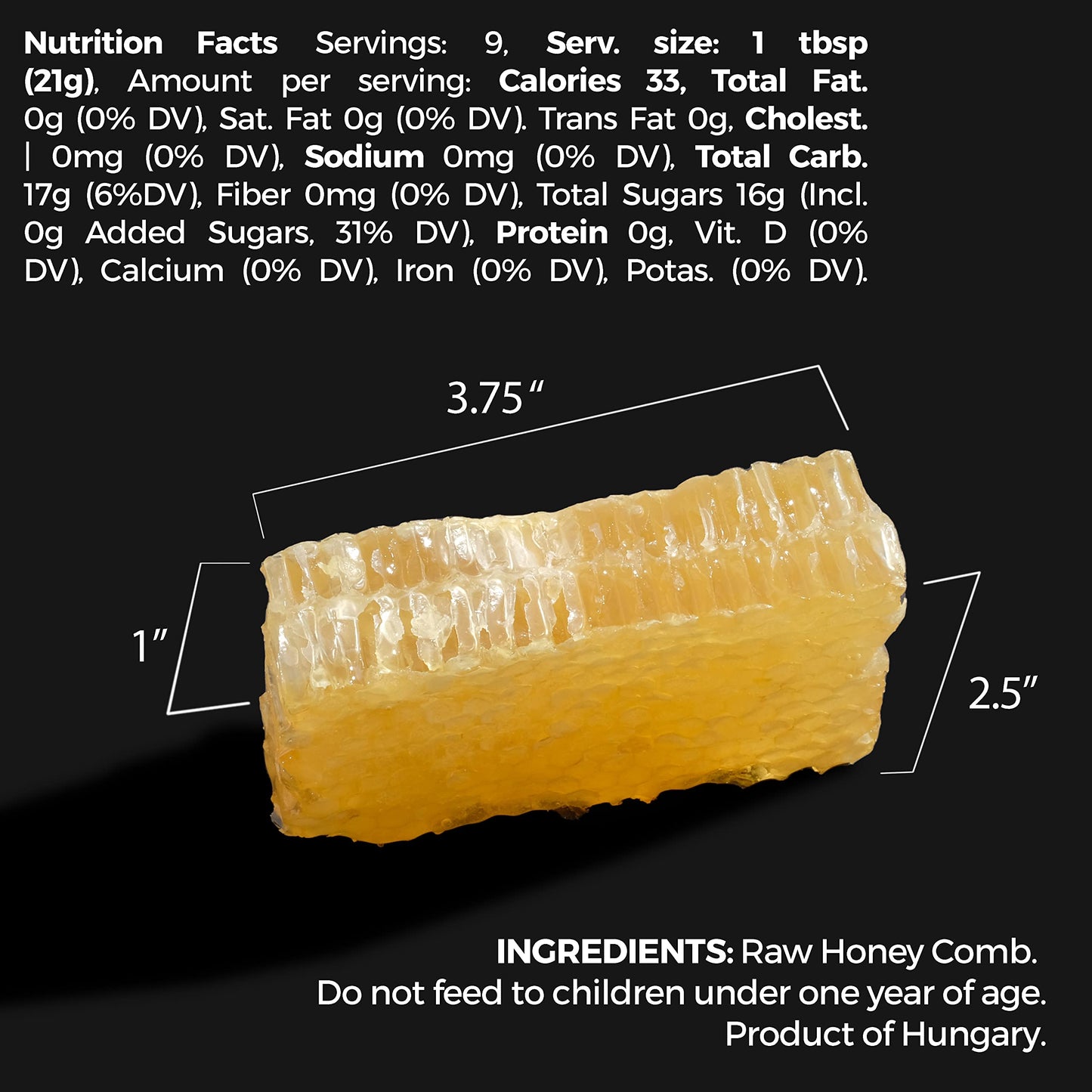 Bees Knees Raw Honeycomb, 100% Edible, All-Natural Gourmet Honeycomb In Double Sealed Packaging, Acacia Honey Comb With Sweet, L