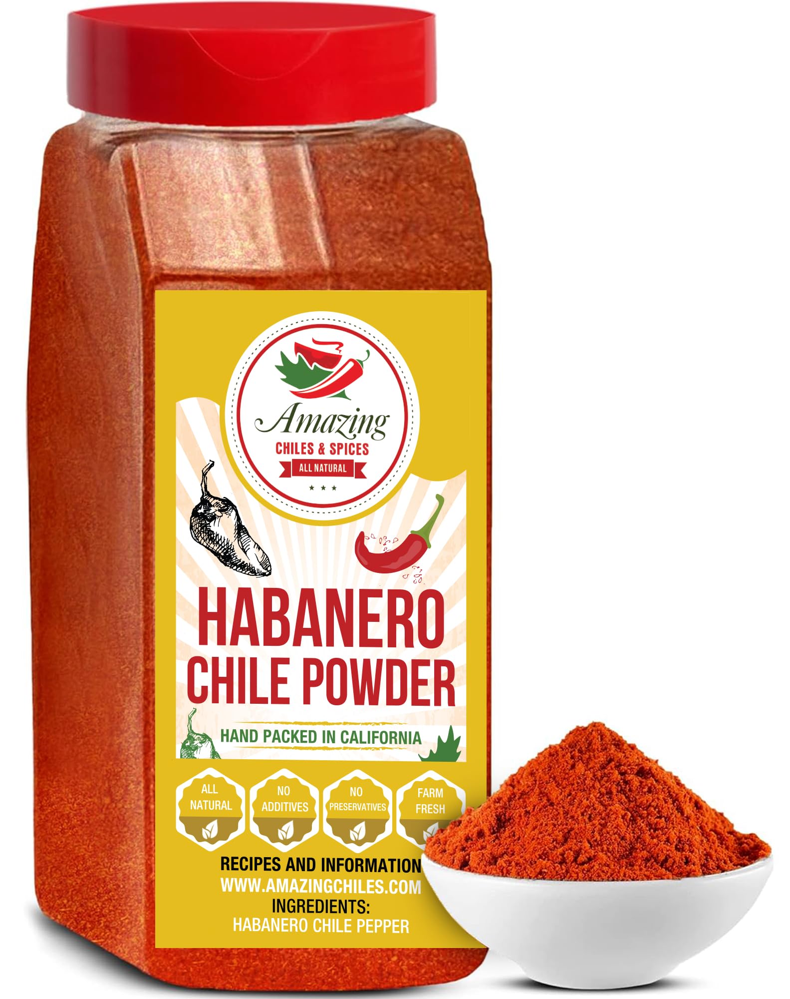 Habanero Pepper Ground 1Lb (16Oz) - Enhanced All Natural Chile Powder. No Additives. Hot & Spicy Rich Flavor By Amazing Chiles And Spices.