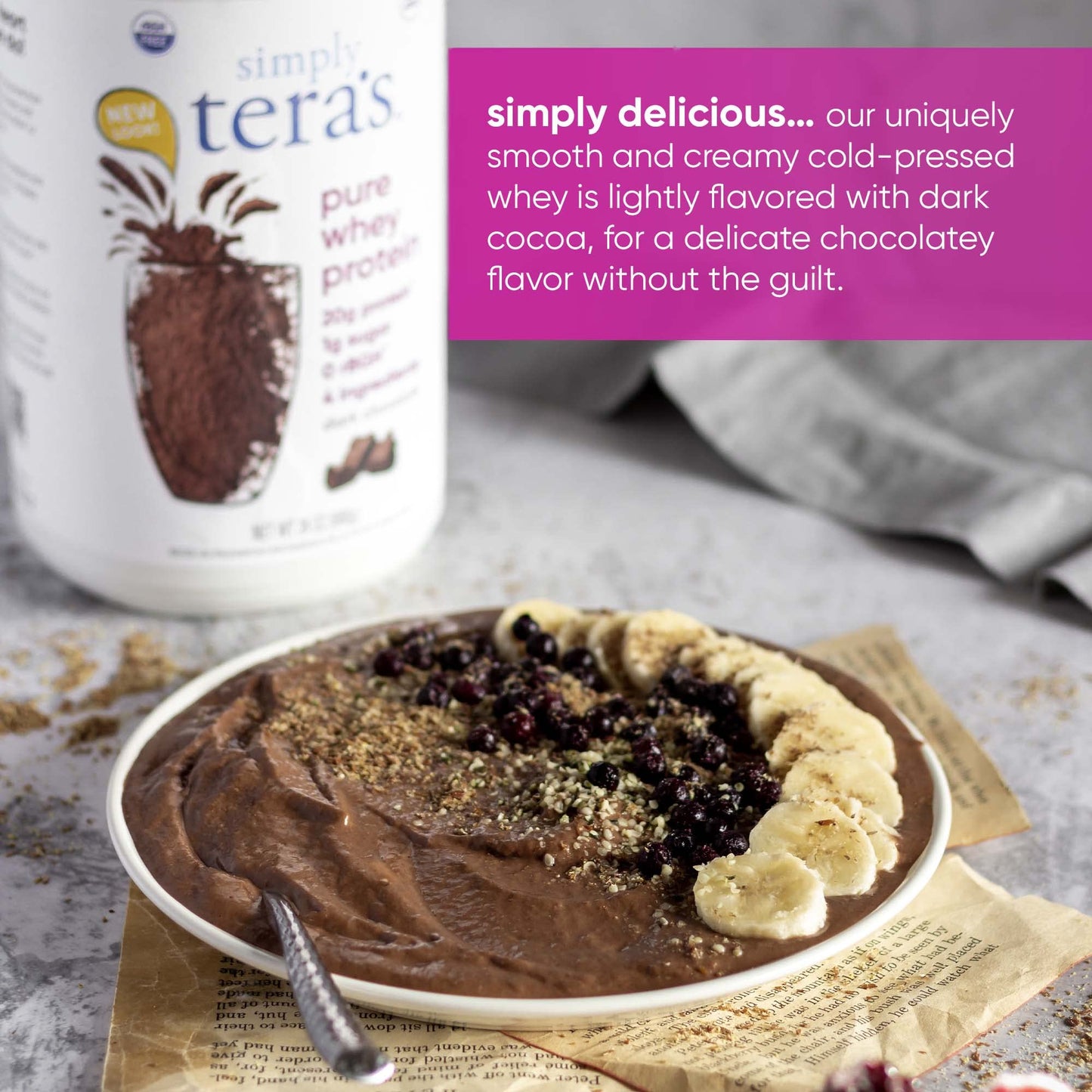 Simply Teras Pure Whey Protein Powder - Dark Chocolate Clean Whey Protein Powder, Made Without Artificial Sweeteners, Clean Label, Non-Gmo, Kosher, Rbgh-Free - 12 Oz