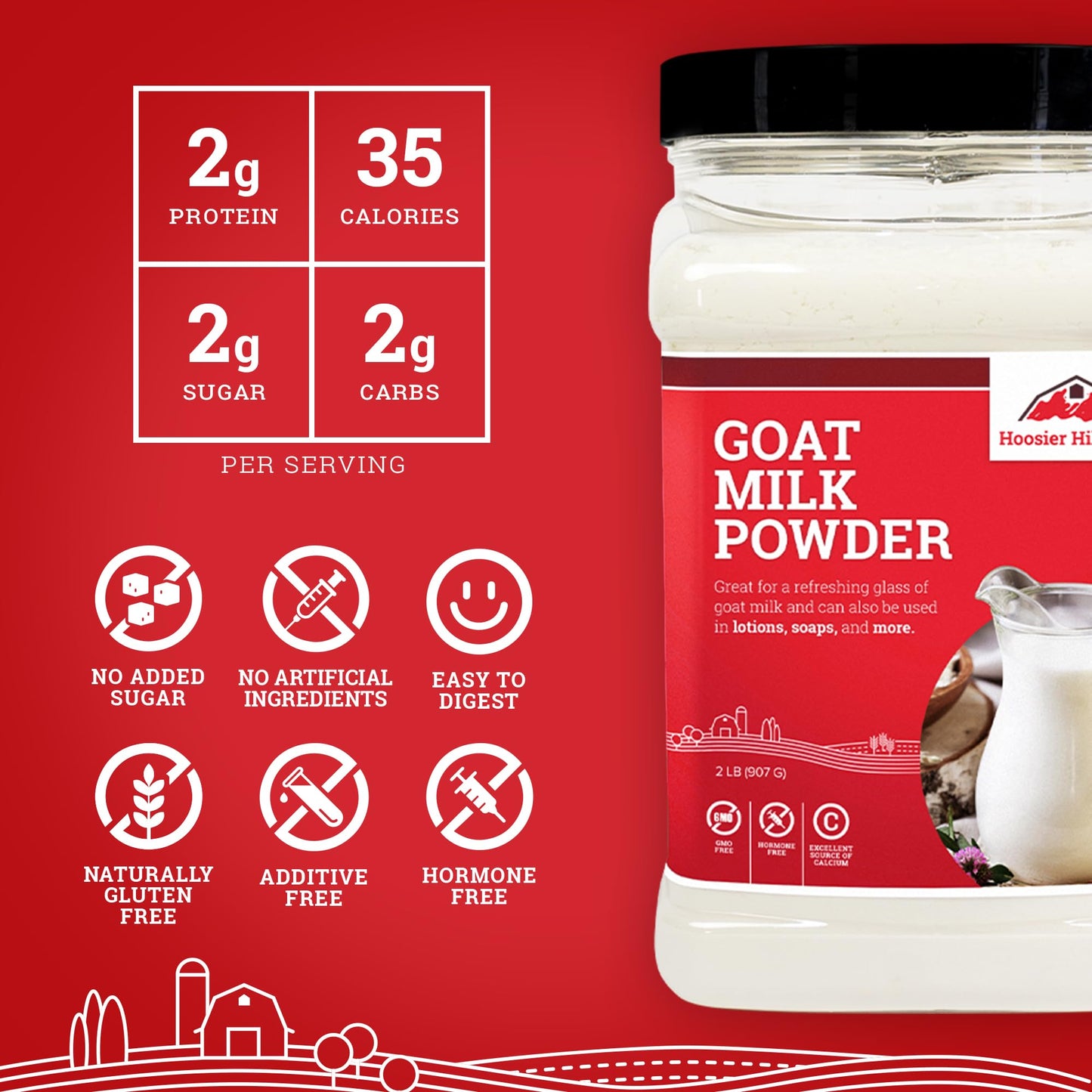 Hoosier Hill Farm Goat Milk Powder, 2LB (Pack of 1)