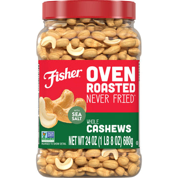Fisher Whole Cashews, Oven Roasted, Sea Salt, 24 Ounces, Gluten Free, Vegan Protein, Snack