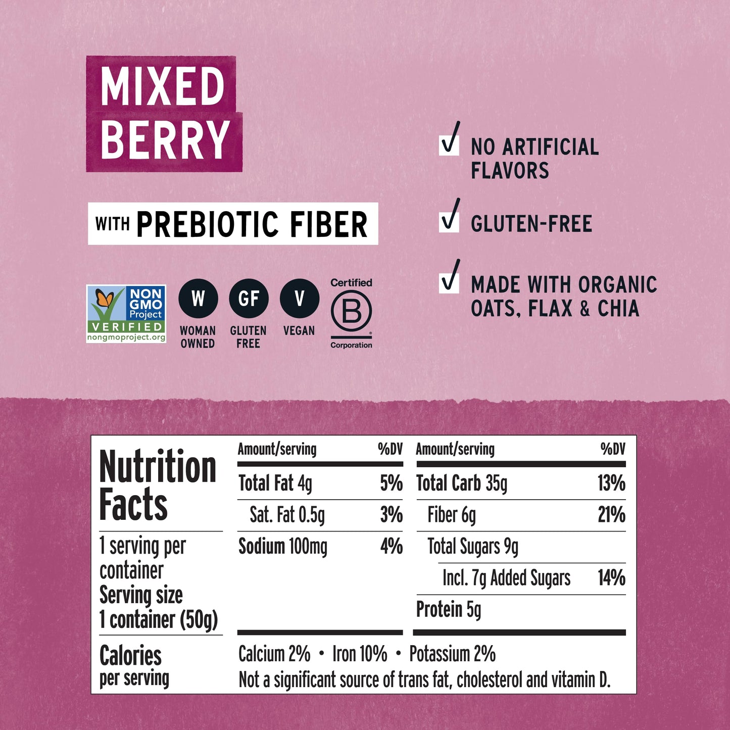 Purely Elizabeth Superfood Oatmeal Cup with Prebiotic Fiber, Mixed Berry, Vegan Friendly, Organic, Gluten Free & Non-GMO, 1.76 O