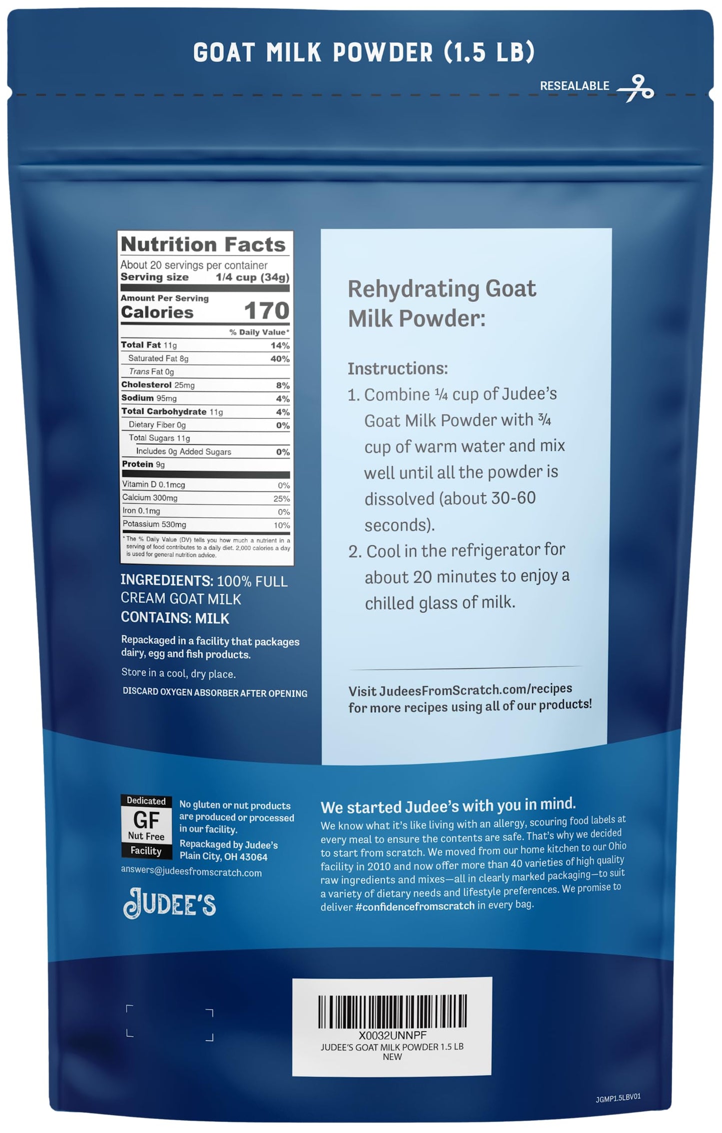 Judee'S Goat Milk Powder 1.5 Lb - Blends Well In Smoothies And Great For Baking - Convenient For Travel, Hiking, And Camping - N