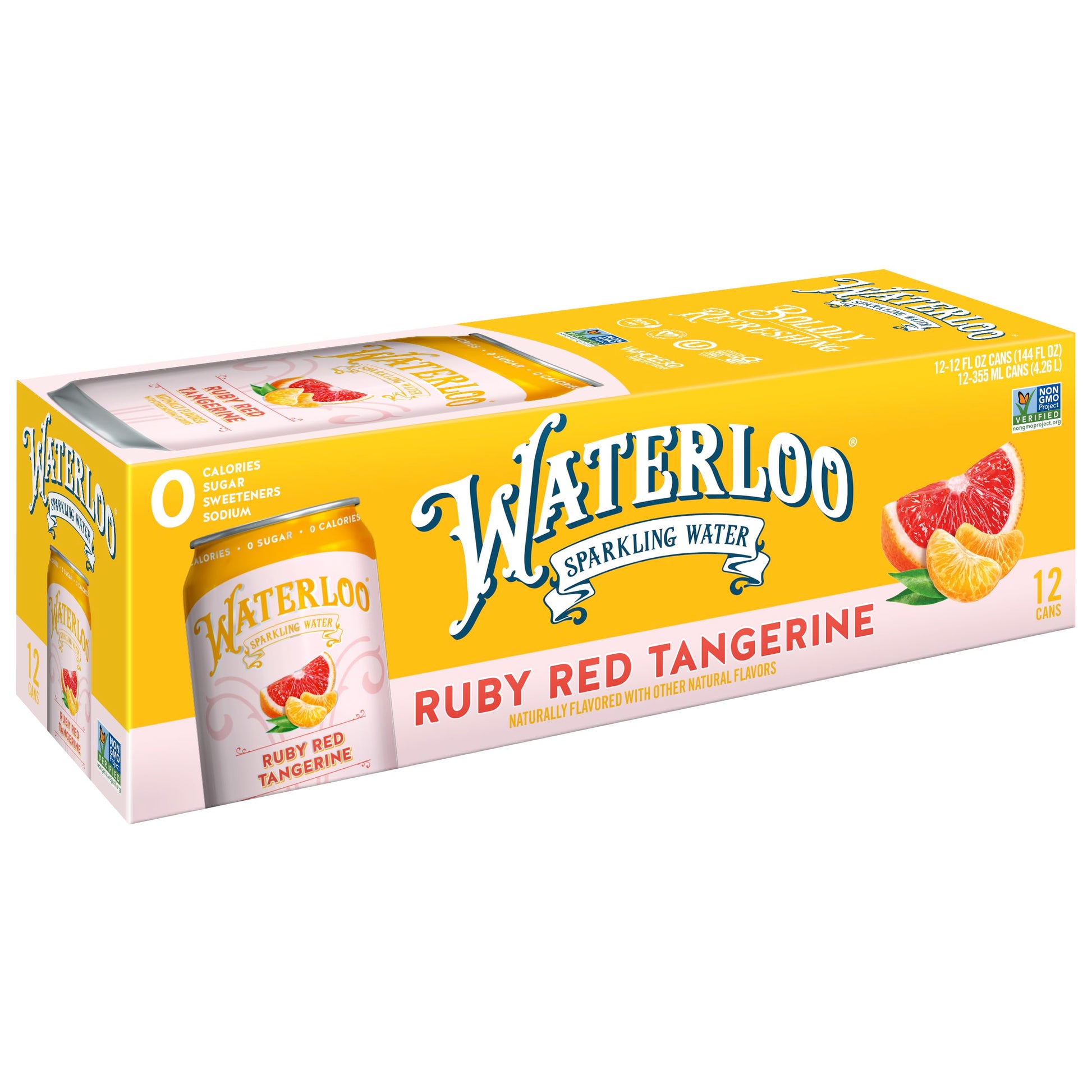 Waterloo Sparkling Water, Ruby Red Tangerine Naturally Flavored, 12 Fl Oz Cans (Pack of 12) - Zero Calories and Zero Sugar or Sw