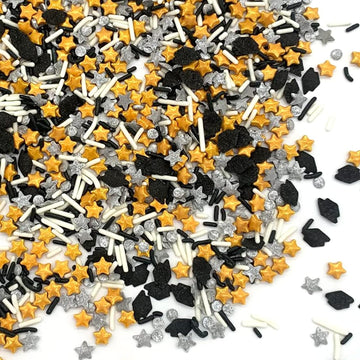 Sentovac Graduation Sprinkles Black Gold Sliver White Mix Edible Sprinkle Graduation Season Theme For Cake Decorating Candy Cupc