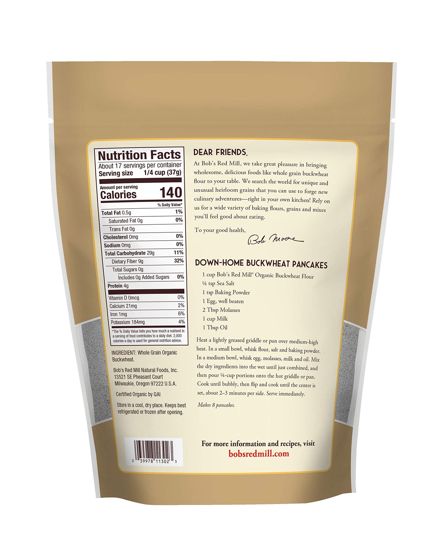 Bob s Red Mill Organic Buckwheat Flour, 22oz (Pack of 4) - Non GMO, Whole Grain, Vegan, Kosher