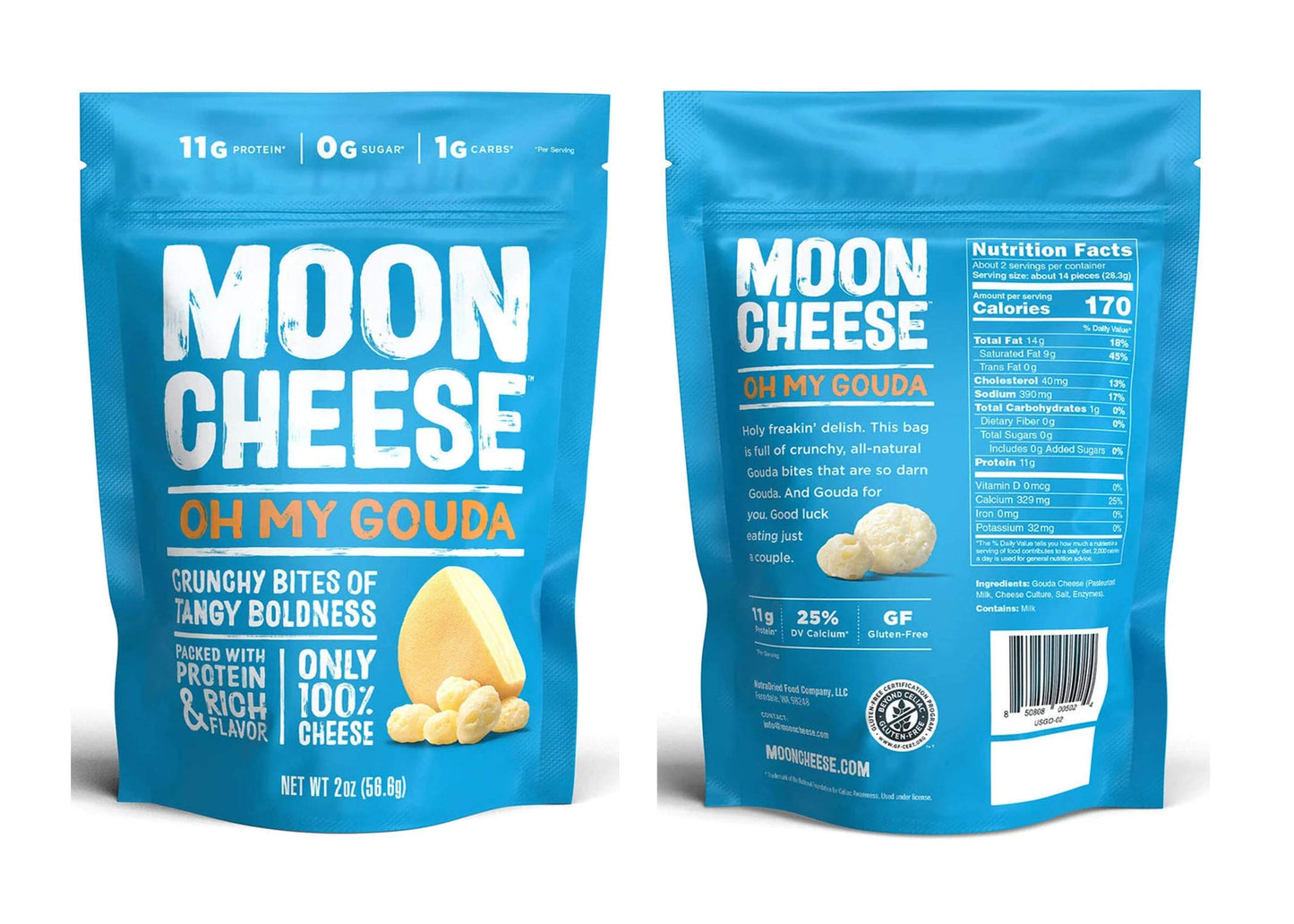 Moon Cheese, 100% Cheese, Low-carb 2 oz, Keto-Friendly, high protein 4 Pack (2 Cheddar, 2 Gouda) snack alternative to protein ba