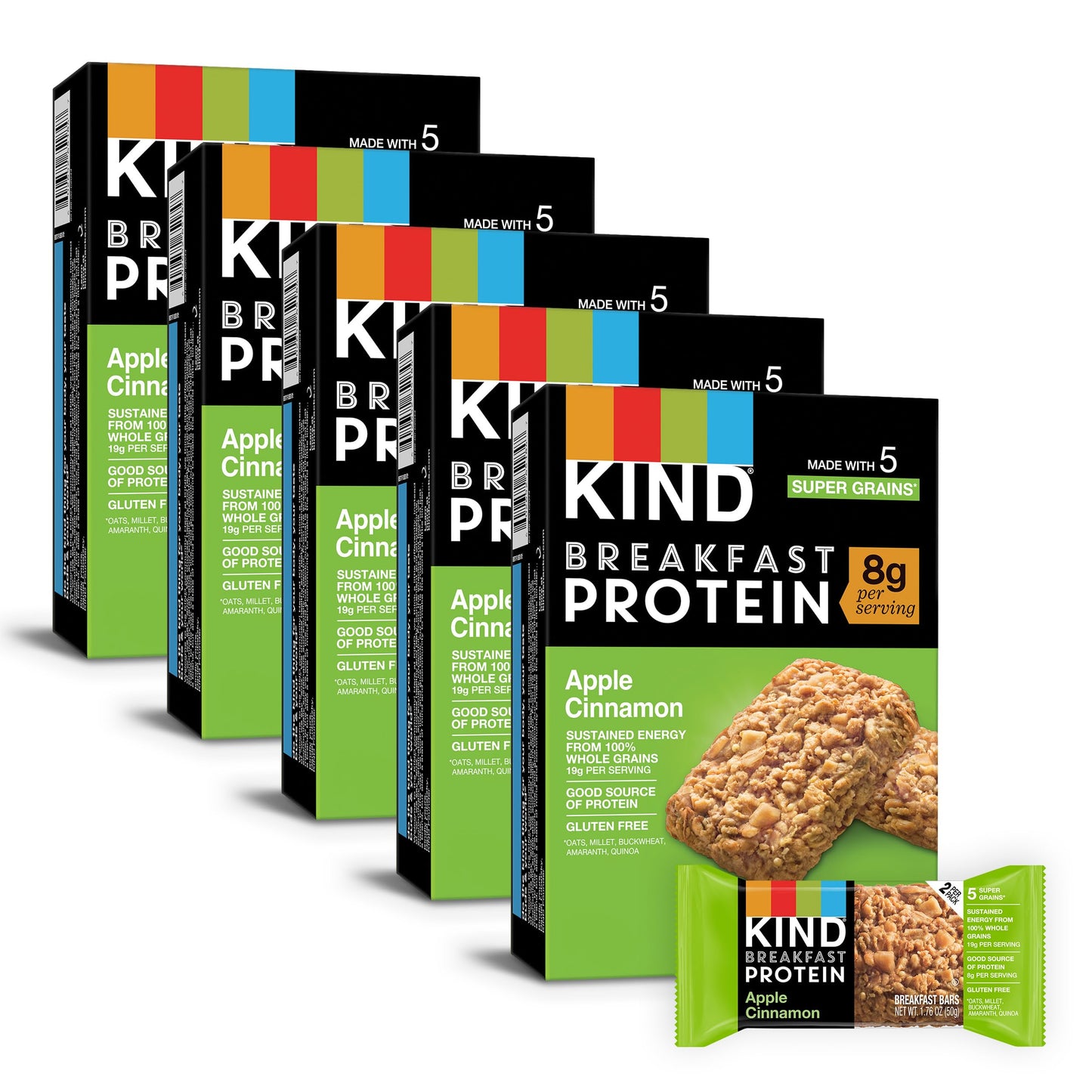 KIND Breakfast Protein Bar, Apple Cinnamon, Gluten Free, 8g Protein, 1.76oz, Pack of 30