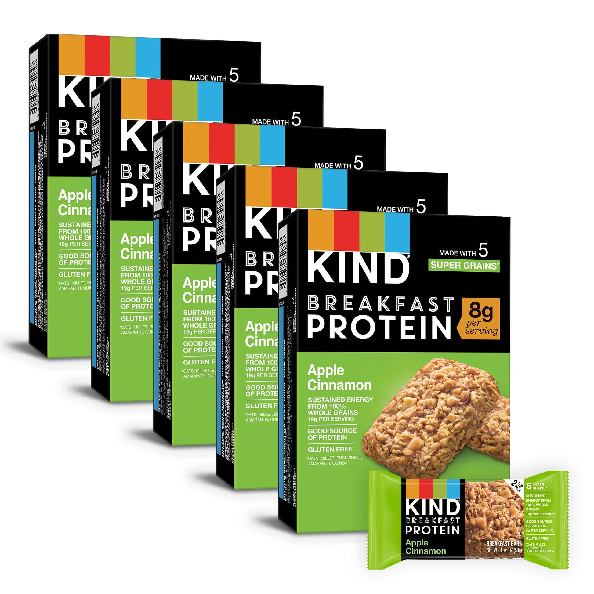 KIND Breakfast Protein Bar, Apple Cinnamon, Gluten Free, 8g Protein, 1.76oz, Pack of 30