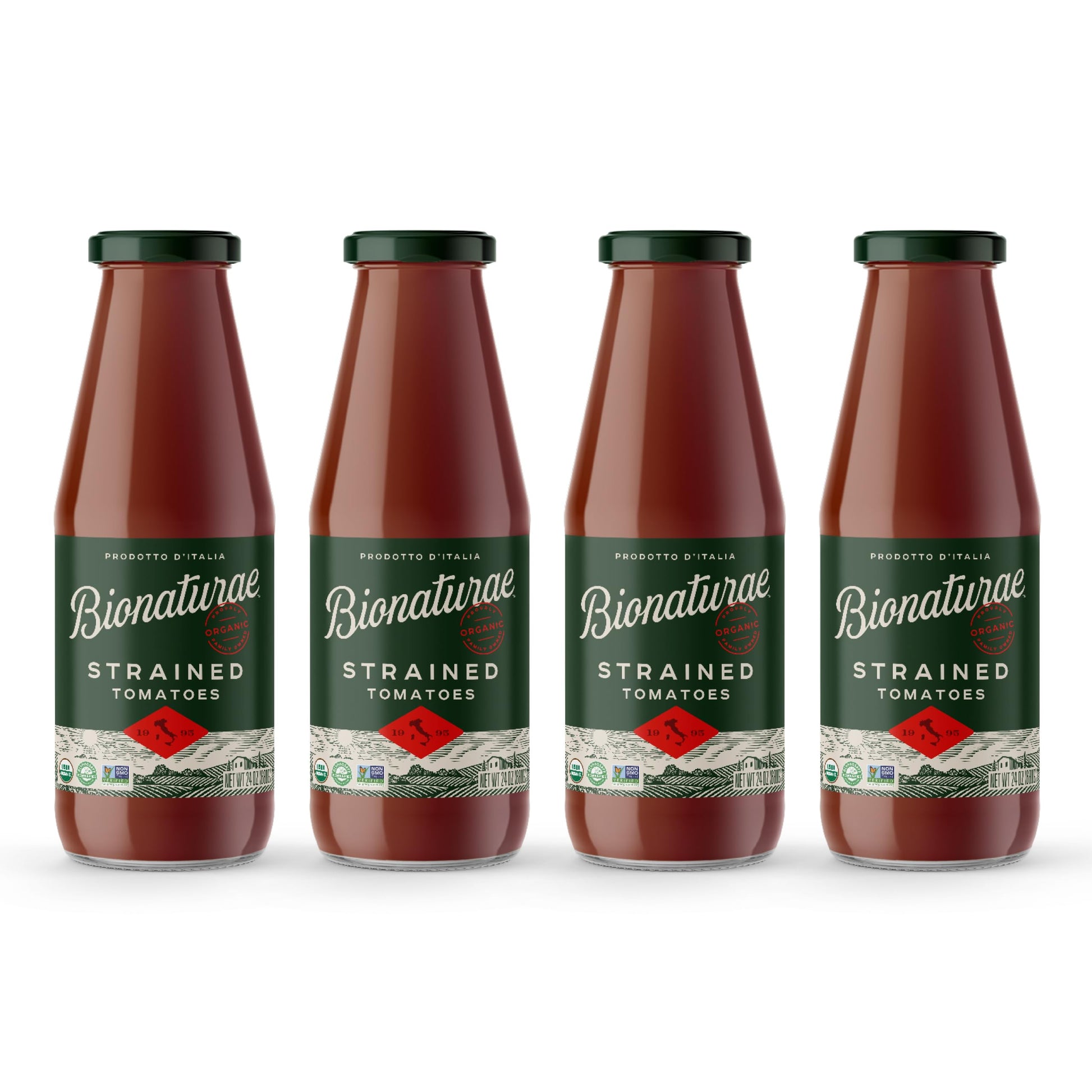 Bionaturae Organic Strained Tomatoes, No Salt, Keto Friendly, 24 Oz, 4 Pack